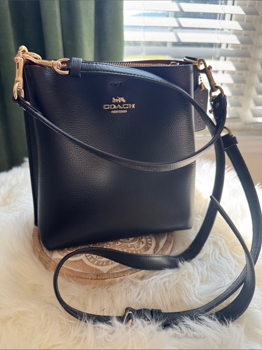 Coach Black Pebbled Leather Crossbody with Gold Hardware